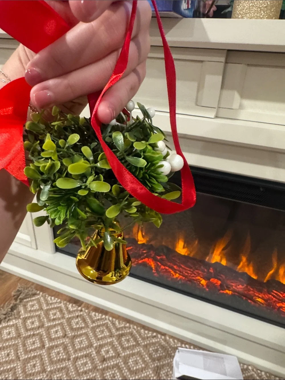 Holiday Boxwood Bell Ornaments with Red Ribbon (Set of 2)